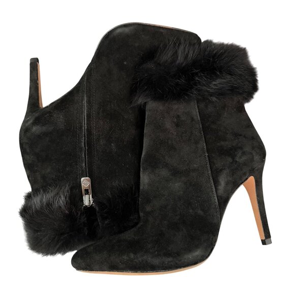 Antonio Melani Rabbit Fur Black Suede Leather Heel Boots Women's Shoes, Size 6M - Picture 4 of 8